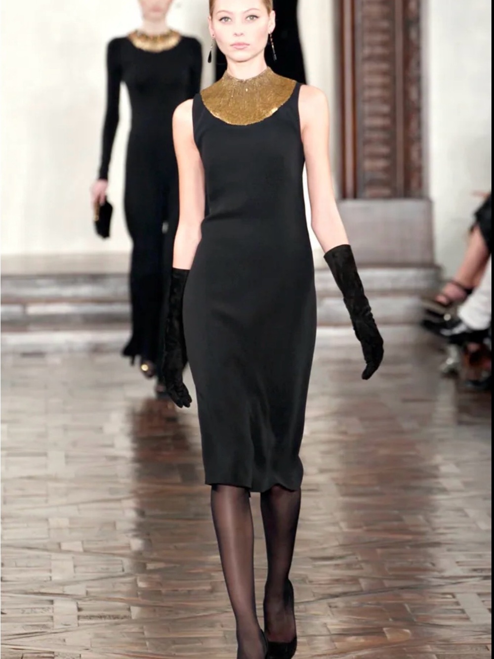 Gold Collar Black Evening Dress - Brand
